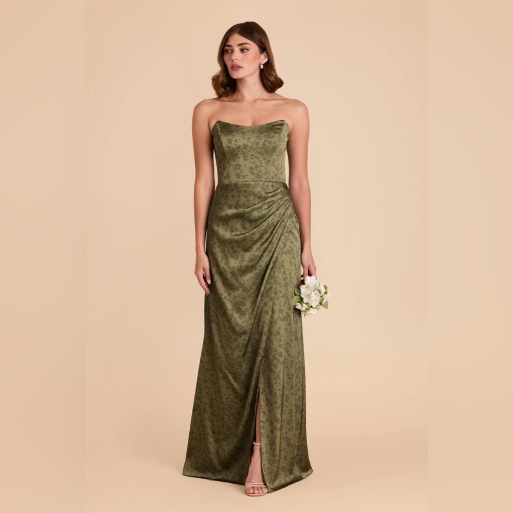 Birdy Grey Satin Green Floral Bridesmaid Dress